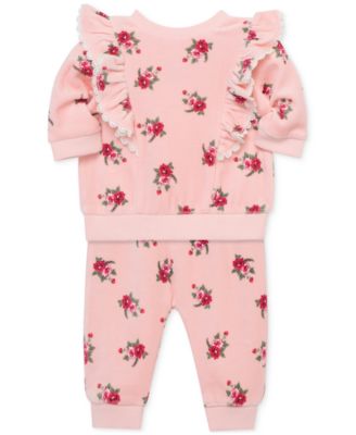 Little Me - Baby Girls Ruffled Roses Velour Sweatshirt & Pants Set