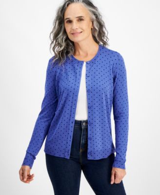 Style & Co - Petite Dot-Print Long-Sleeve Cardigan