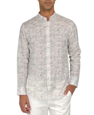 Brooklyn Brigade - Men's Moisture-Wicking Abstract leaf-Print Button-Down Mandarin Shirt