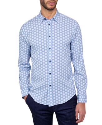 Brooklyn Brigade - Men's Non-Iron Performance Stretch Moisture-Wicking Hexagon-Print Button-Down Shirt