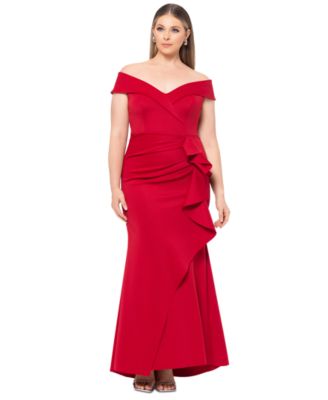 XSCAPE - Plus Size Off-The-Shoulder Scuba Crepe Gown