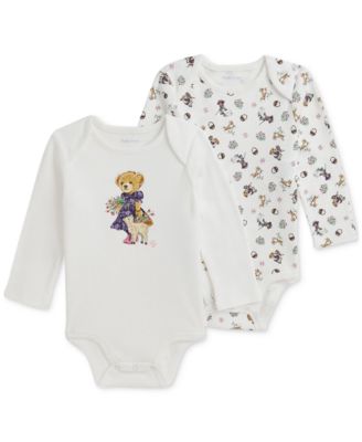 Polo Ralph Lauren - Baby Girls Bear Cotton Bodysuits, Pack of 2