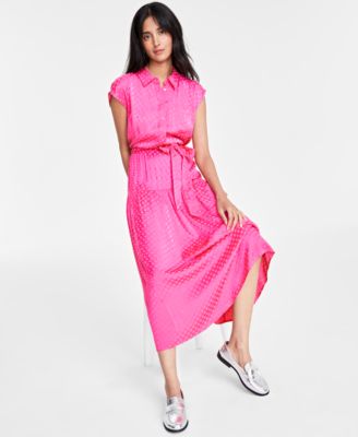 On 34th - Women's Tonal Jacquard Cap-Sleeve Shirtdress