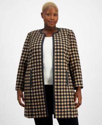 Kasper - Plus Size Checkered Open-Front Topper Jacket