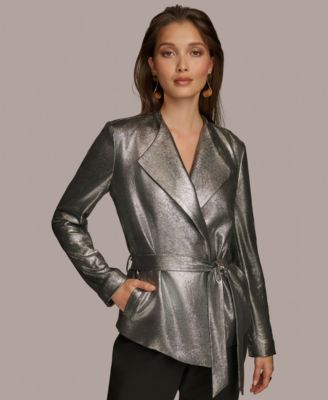 Donna Karan New York - Women's Belted Metallic Faux-Leather Jacket