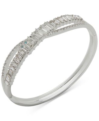 Anne Klein - Silver-Tone Pav&eacute; & Baguette Crystal Bangle Bracelet