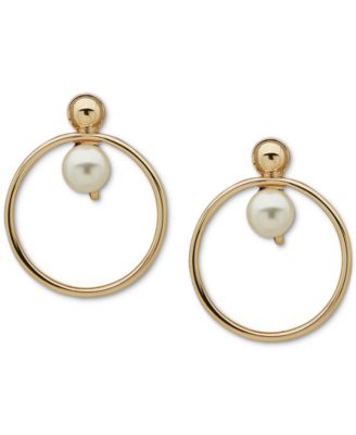 Anne Klein - Gold-Tone Imitation Pearl & Hoop Clip-On Drop Earrings