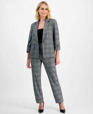 AK Anne Klein - Petite Plaid One-Button 3/4-Sleeve Blazer