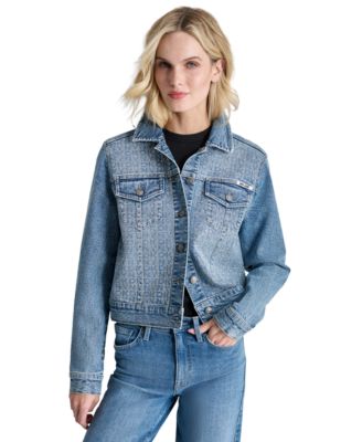 DKNY Jeans - Women's Logo Embellished Denim Trucker Jacket