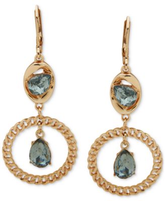 KARL LAGERFELD PARIS - Gold-Tone Mixed Stone Curb Chain Double Drop Earrings