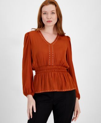 T Tahari - Women's Grommet-Trim V-Neck Peplum Top