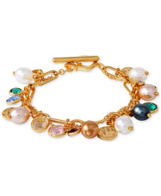 GUESS - Gold-Tone Multicolor Crystal & Imitation Pearl Charm Bracelet