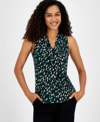 Kasper - Petite Printed V-Neck Knot Sleeveless Top