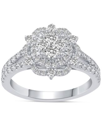 Macy's - Diamond Halo Cluster Engagement Ring (1 ct. t.w.) in 14k White Gold