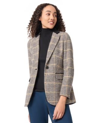 Jones New York - Women's Elbow-Patch Plaid Blazer