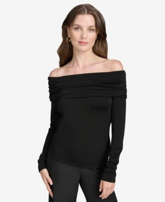 Halston - Women's Ruched Off-The-Shoulder Long-Sleeve Top