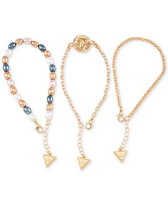 GUESS - Gold-Tone 3-Pc. Set Mixed Imitation Pearl & Link Bracelets