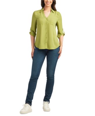 BCX - Juniors' Collared Roll-Tab-Sleeve Button-Down Shirt