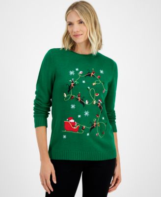 Holiday Lane - Women's Kitten Sleigh Crewneck Sweater