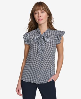 Tommy Hilfiger - Women's Flutter-Sleeve Houndstooth Blouse