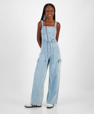 Tinseltown - Juniors' Wide-Leg Square-Neck Cargo Jumpsuit