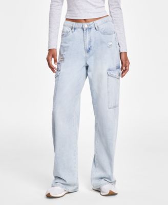 Indigo Rein - Juniors' 90s Skater Flare-Leg Utility Jeans