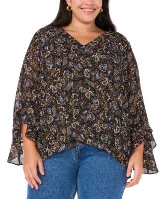 Vince Camuto - Plus Size Paisley-Print Crossover-Hem Top