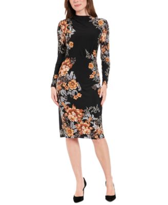 London Times - Women's Mock-Turtleneck Floral Sheath Dress