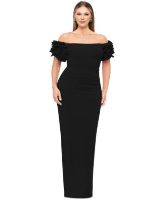 XSCAPE - Plus Size Off-The-Shoulder Ruffled Evening Gown
