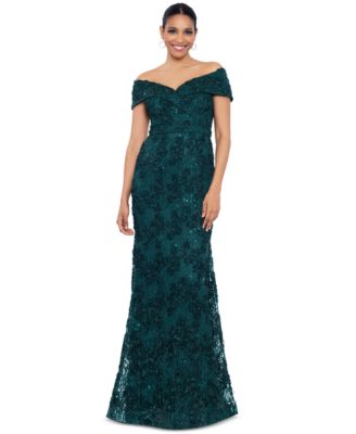 XSCAPE - Petite Off-The-Shoulder Lace Gown