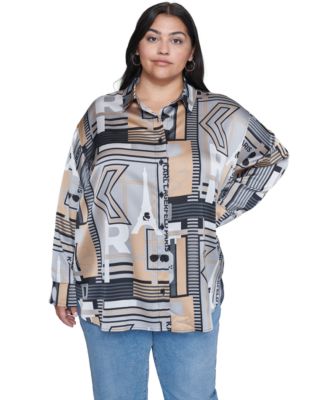 KARL LAGERFELD PARIS - Plus Size Printed Long-Sleeve Blouse
