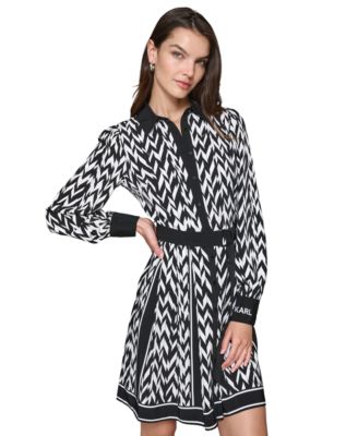 KARL LAGERFELD PARIS - Women's Herringbone-Print Shirtdress