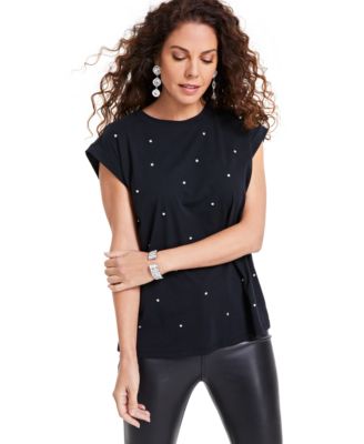 I.N.C. International Concepts - Women's Embellished Rolled-Sleeve Top