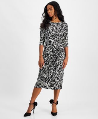 I.N.C. International Concepts - Petite Printed 3/4-Sleeve Midi Dress