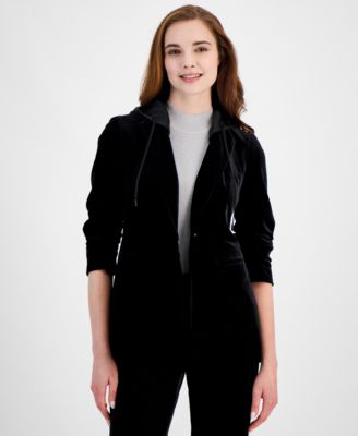 Anne Klein - Women's Hooded Notch-Lapel Velvet Jacket