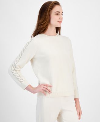Anne Klein - Women's Embellished Cable-Knit Sweater