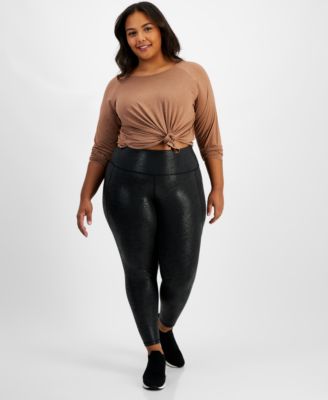 ID Ideology - Plus Size Metallic Animal-Print Leggings, Created by Macy's