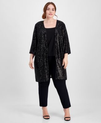 Alex Evenings - Plus Size Collarless Open-Front Sequin Jacket
