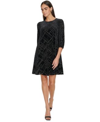 Calvin Klein - Women's Velvet Burnout 3/4-Sleeve Dress