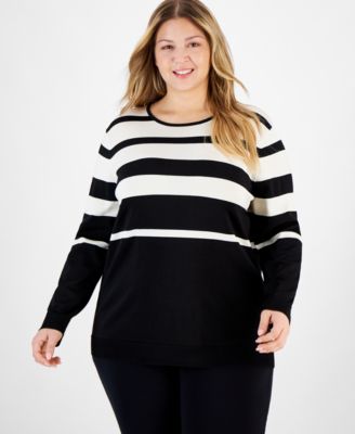 Anne Klein - Plus Size Variegated-Stripe Sweater