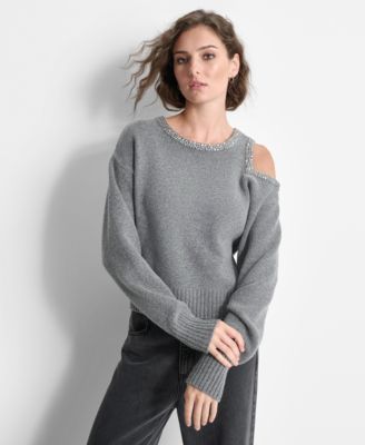 DKNY - Women's Cold-Shoulder Embellished Long-Sleeve Sweater