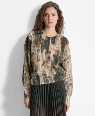 DKNY - Women's Printed Round-Neck Long-Sleeve Sweater