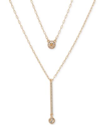 DKNY - Round Crystal Two-Row Bar Pendant Necklace