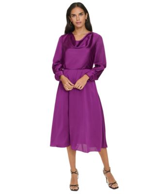 Jessica Howard - Petite Cowl-Neck Long-Sleeve Fit & Flare Dress