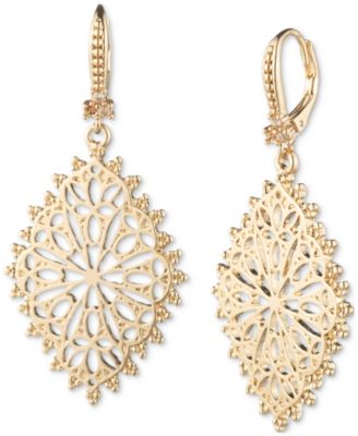 Marchesa - Gold-Tone Filigree Beading Openwork Leverback Drop Earrings