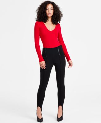 Bar III - Women's Ponte Stirrup Front-Zip Leggings