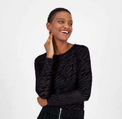 Bar III - Women's Burnout Velvet Long-Sleeve Crewneck Top