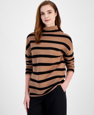 T Tahari - Women's Funnel-Neck Stripe-Print Sweater