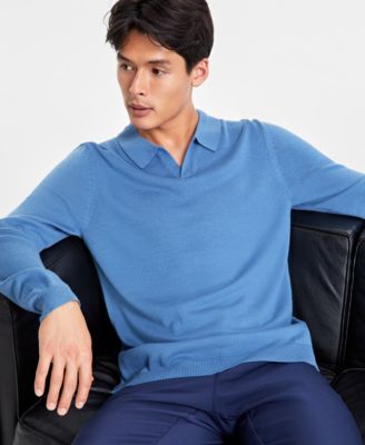 Alfani - Men's Regular-Fit Sweater-Knit Johnny Collar Polo Shirt