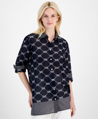 Nautica Jeans - Women's Cotton Rope-Print Button-Front Shirt